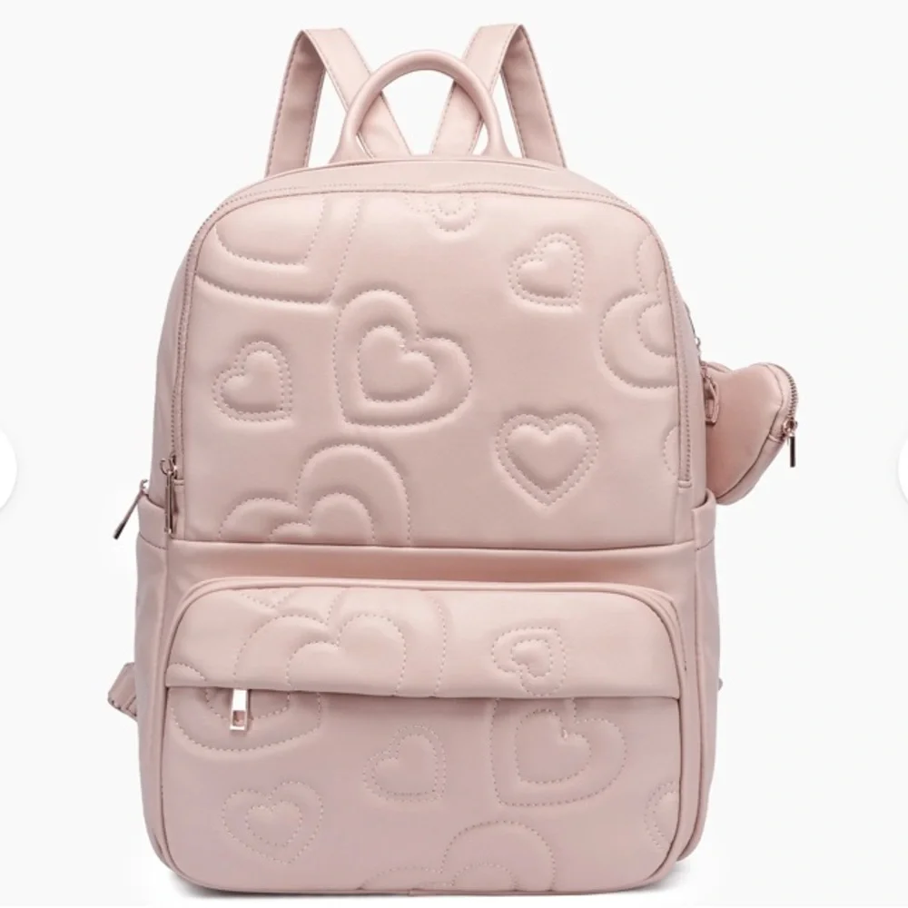 Like Dreams Crush Embossing Pink Quilted Heart-Patterned Backpack